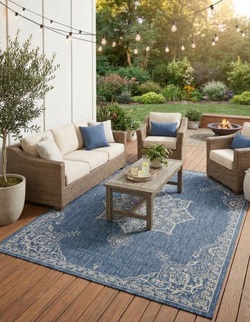 7' 10 x 10' Easy-Clean Traditional Indoor / Outdoor Rug