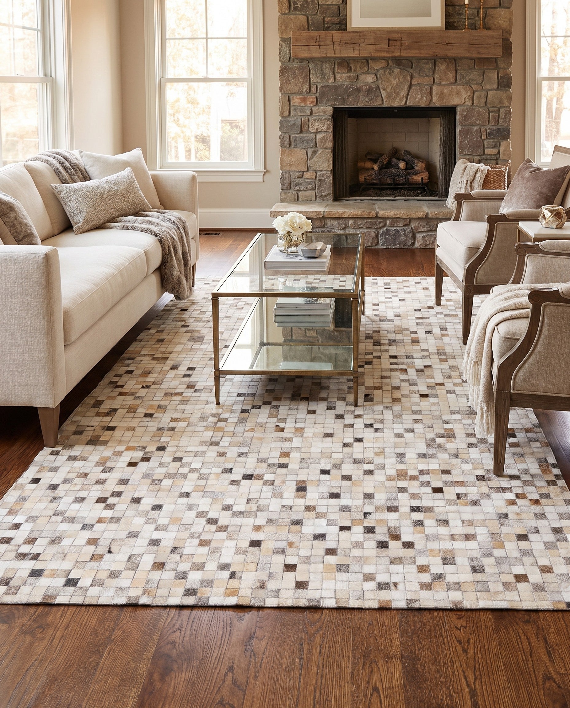 5' x 8' 2 Cowhide Leather Rug