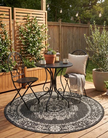 5' 3 x 5' 3 Easy-Clean Traditional Indoor / Outdoor Round Rug