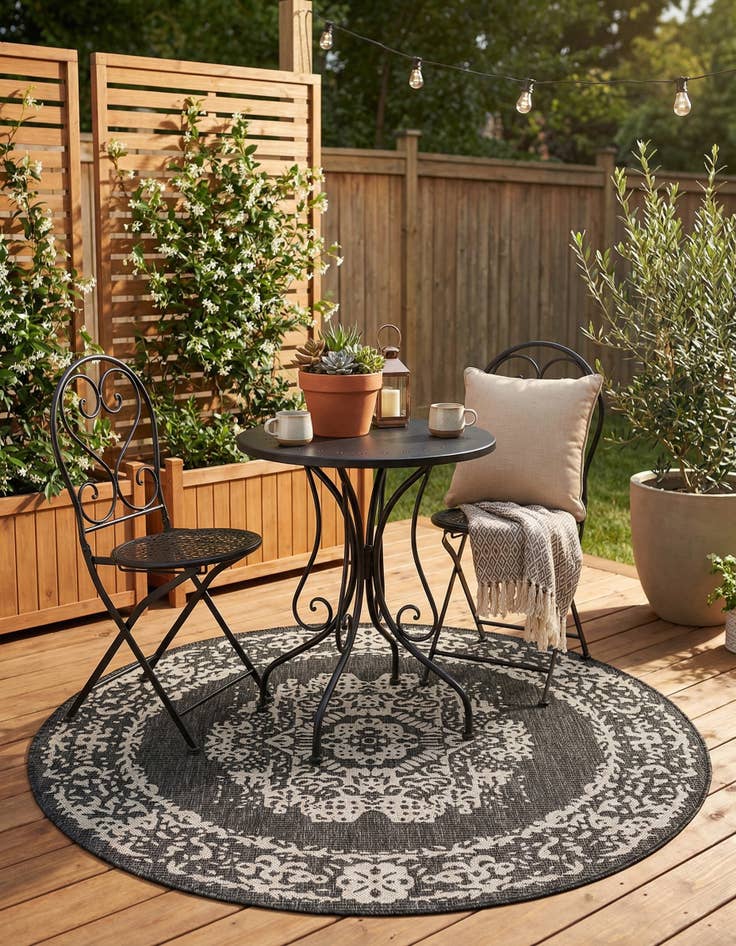Detail image of 5' 3 x 5' 3  Washable Traditional Indoor / Outdoor Round Rug