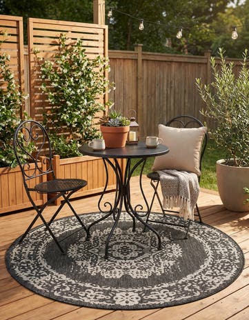 5' 3 x 5' 3 Easy-Clean Traditional Indoor / Outdoor Round Rug