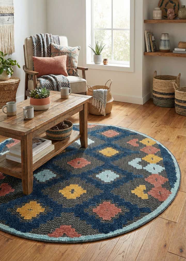 5' 3 x 5' 3 Easy-Clean Belize Indoor / Outdoor Round Rug