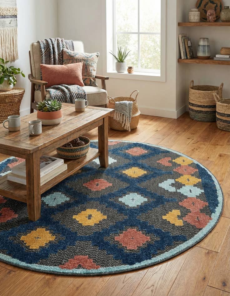 Detail image of 5' 3 x 5' 3 Easy-Clean Belize Indoor / Outdoor Round Rug