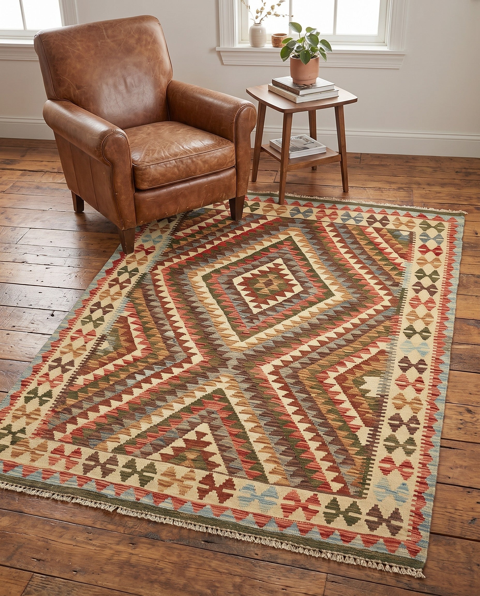 125cm x 180cm Tejido a mano Kilim Maymana Alfombra Lana