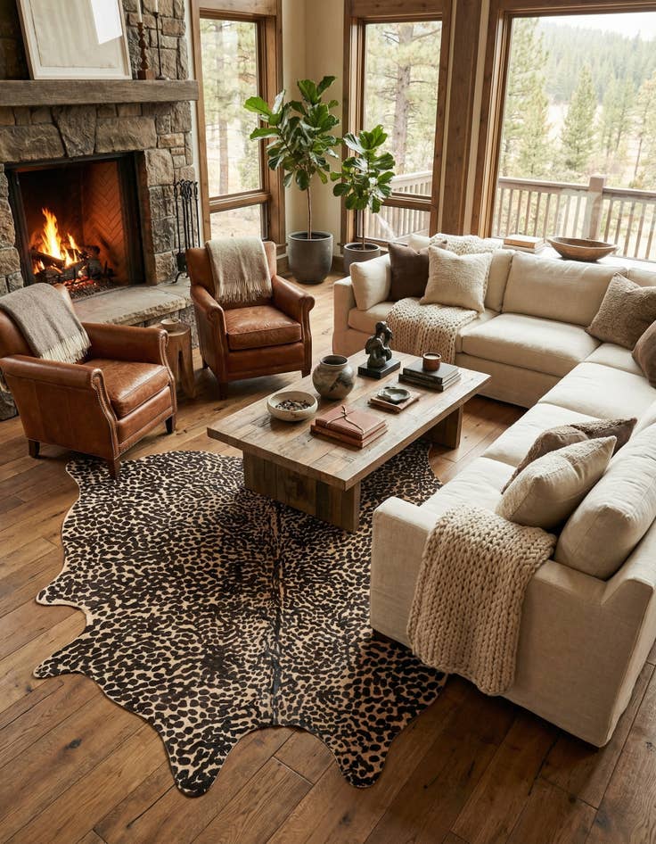 Detail image of 6' 2 x 6' 10 Cowhide Leather Freeform Rug