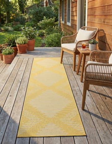Yellow Easy-Clean Modern Indoor / Outdoor Runner Rug