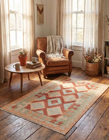 2' 7 x 4' Hand Woven Kilim Waziri Wool Rug