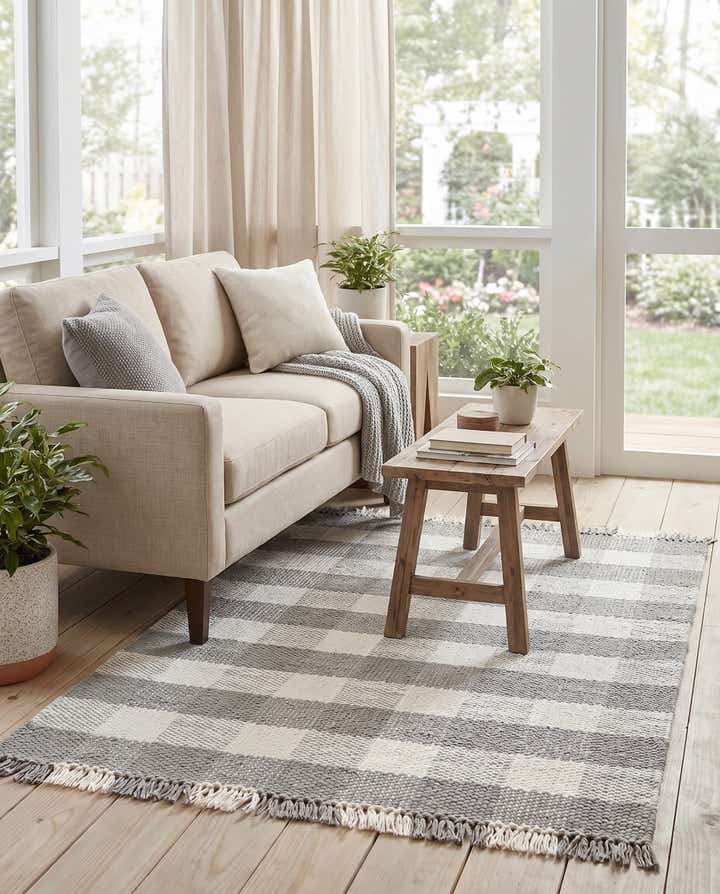 4' x 6' Easy-Clean Eco Plaid Washable Indoor / Outdoor Rug