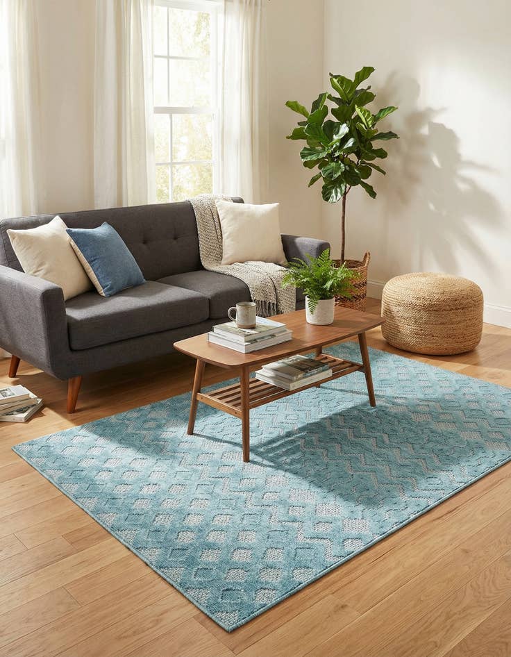 Detail image of 4' x 6' Easy-Clean Trellis Textured Indoor / Outdoor Rug