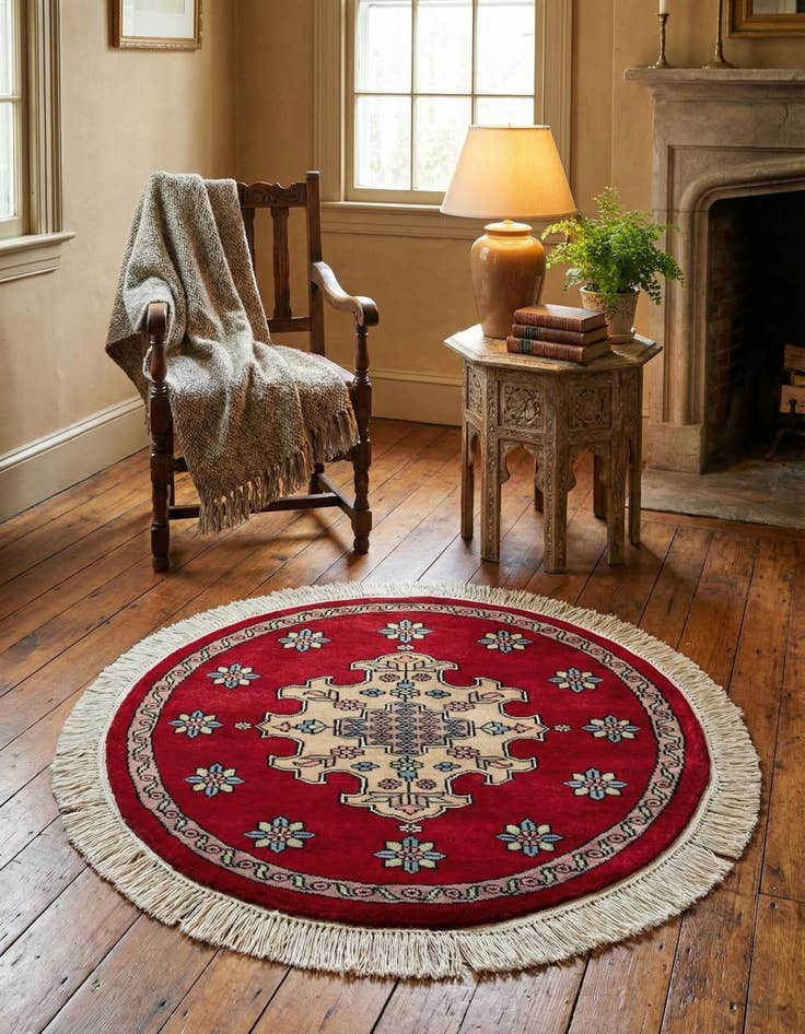 Detail image of  2' 7 x 2' 8  Hand Knotted Bokhara Oriental Wool Round Rug