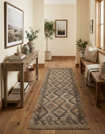 2' 9 x 9' 9 Hand Woven Kilim Maymana Wool Runner Rug