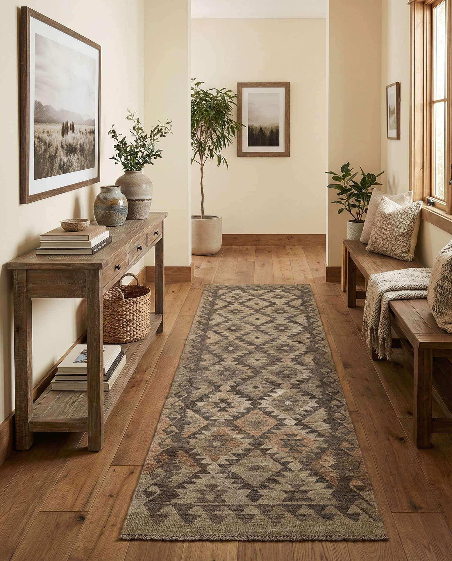 2' 9 x 9' 9 Hand Woven Kilim Maymana Wool Runner Rug