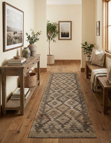2' 9 x 9' 9 Hand Woven Kilim Maymana Wool Runner Rug