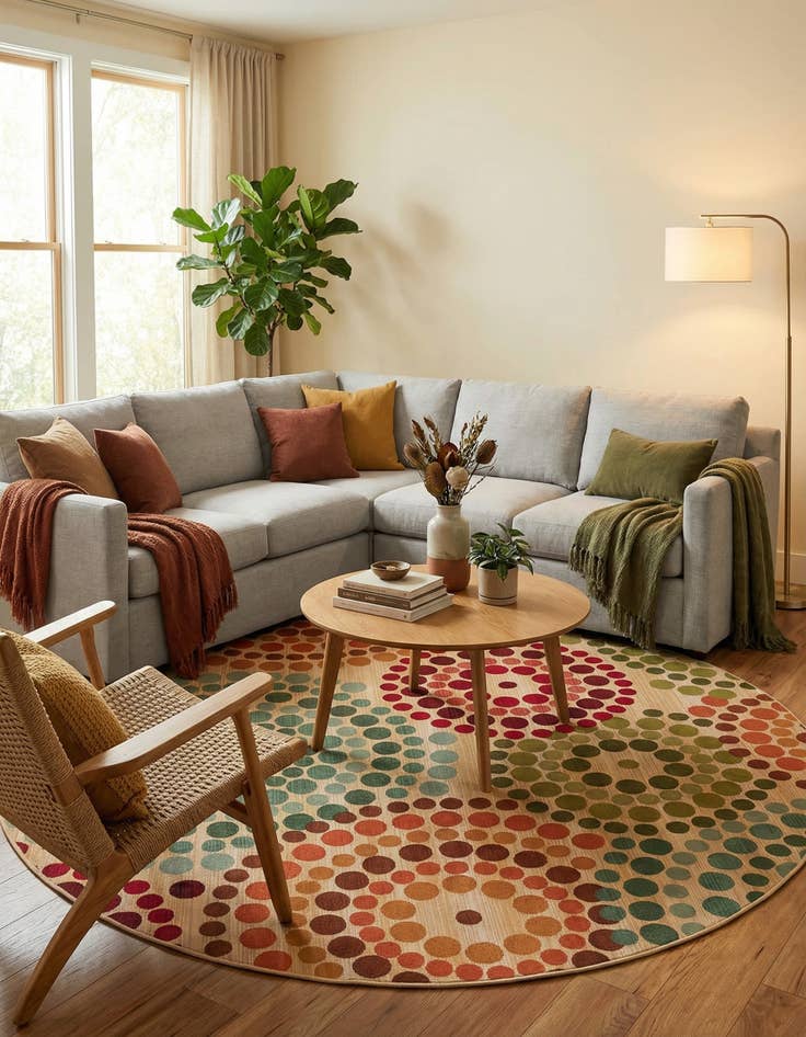 Detail image of 8' x 8'  Washable Modern Indoor / Outdoor Round Rug