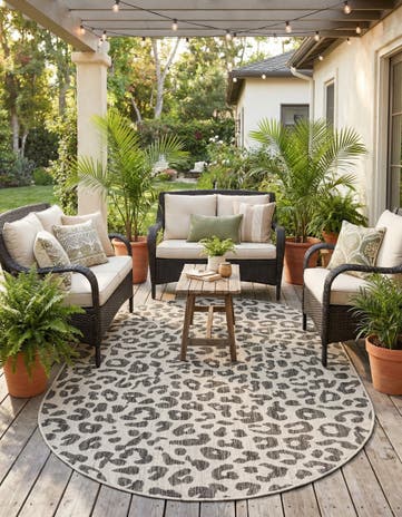 Light Gray Easy-Clean Safari Indoor / Outdoor Oval Rug