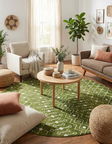 Green Moroccan Trellis Round Rug