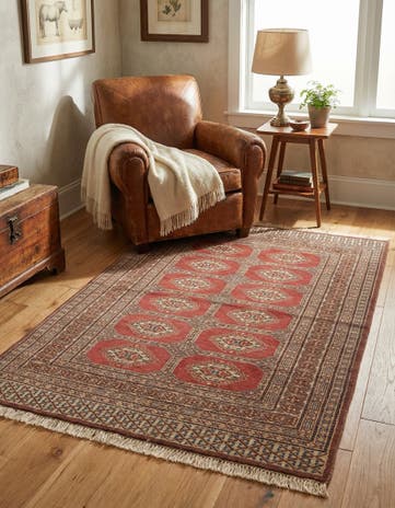 3' 4 x 4' 11 Hand Knotted Bokhara Oriental Wool Rug