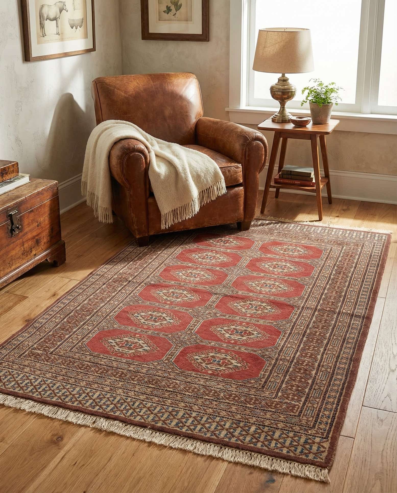 3' 4 x 4' 11 Hand Knotted Bokhara Oriental Wool Rug