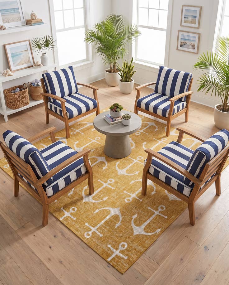 Detail image of 7' 10 x 7' 10 Easy-Clean Coastal Indoor / Outdoor Square Rug