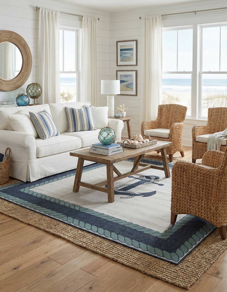 Detail image of 10' x 10'  Washable Coastal Indoor / Outdoor Square Rug