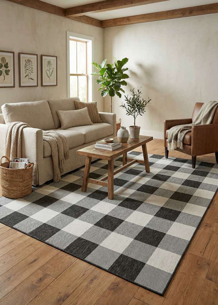 7' 10 x 10' Easy-Clean Checkered Indoor / Outdoor Rug