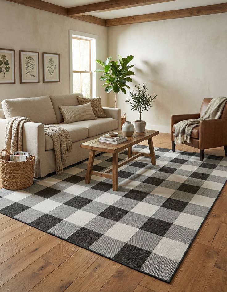 Detail image of  7' 10 x 10'  Washable Checkered Indoor / Outdoor Rug