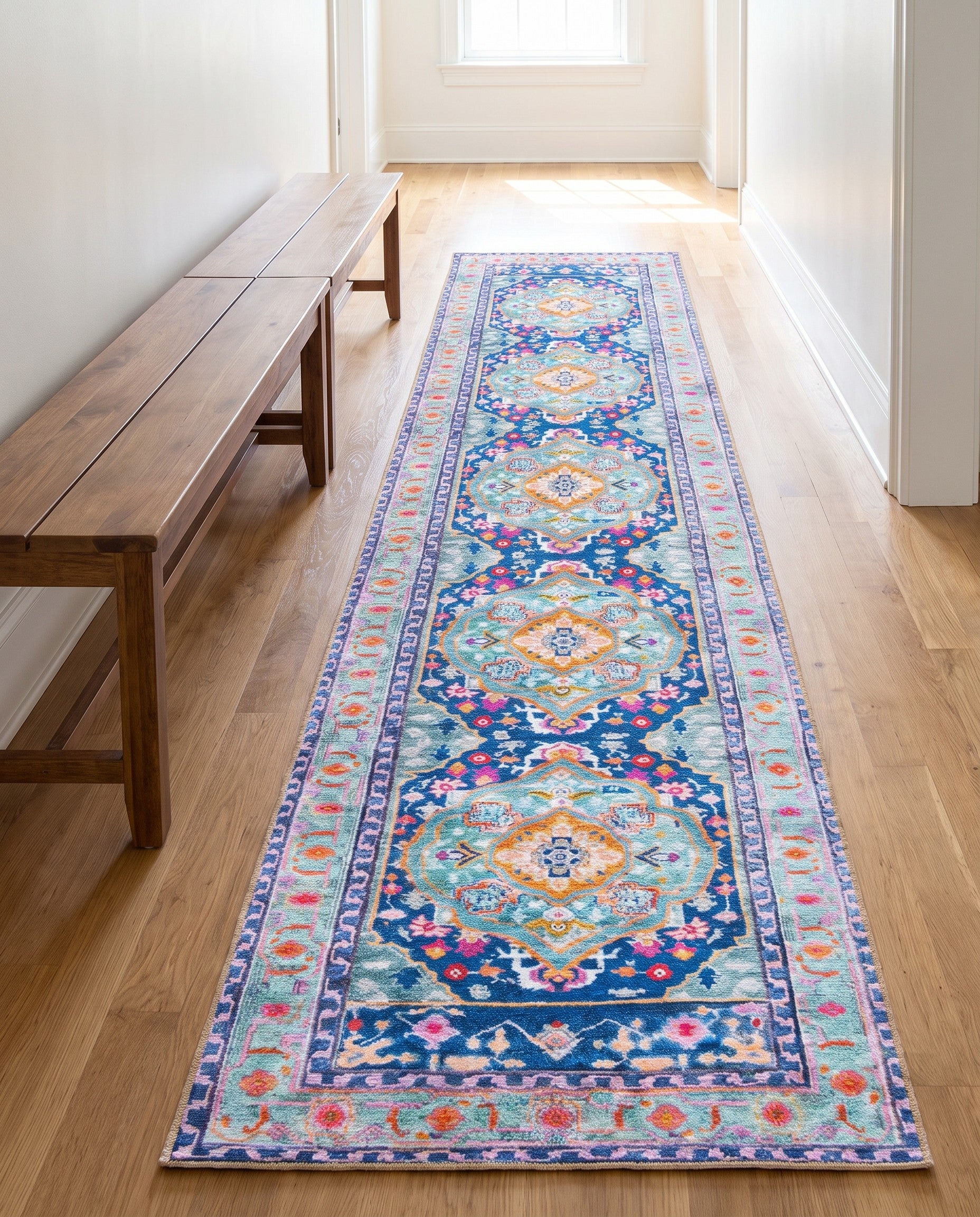 Blue Washable Timeless Runner Rug
