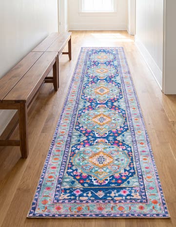 Blue Washable Timeless Runner Rug