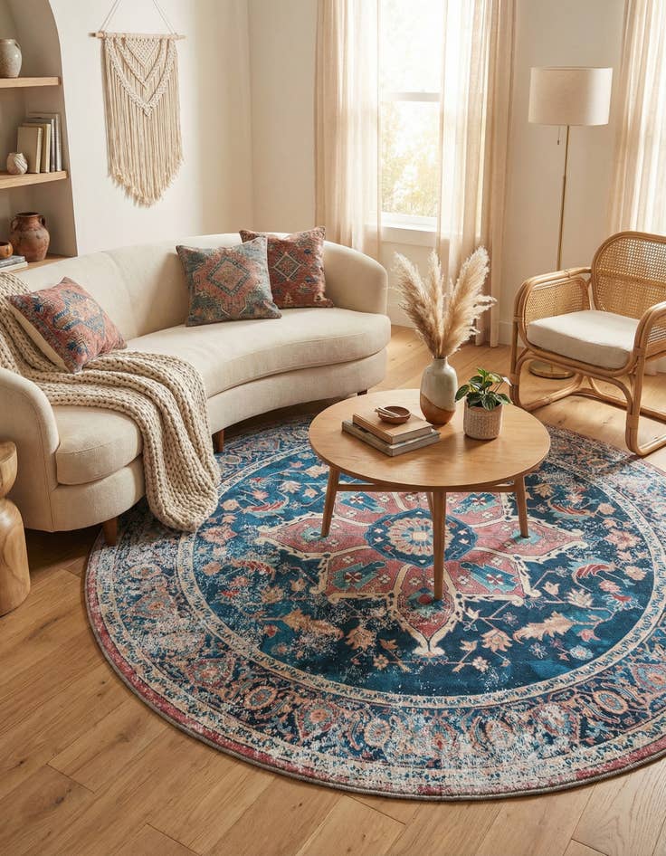 Detail image of 6' x 6'  Washable Yara Round Rug