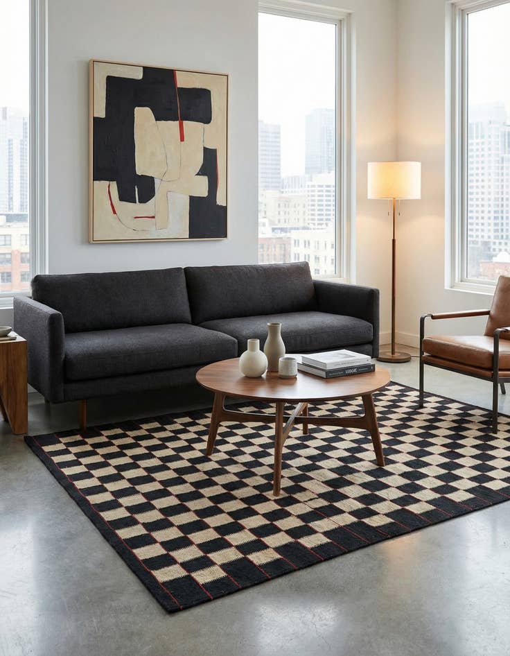 Detail image of 4' 4 x 5' 7  Hand Woven Kilim Modern Wool Rug