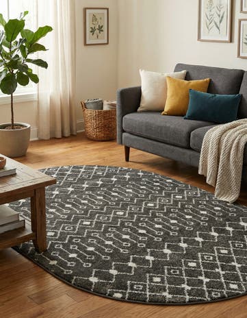 Dark Gray Moroccan Trellis Oval Rug