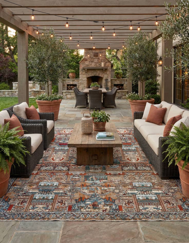 Detail image of  10' x 14'  Washable Traditional Indoor / Outdoor Rug