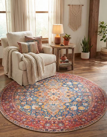 Navy Blue Washable Timeless Round Rug
