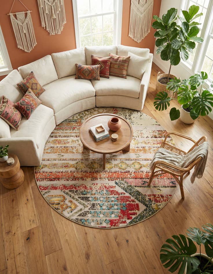 Detail image of 7' 10 x 7' 10 Easy-Clean Casablanca Indoor / Outdoor Round Rug