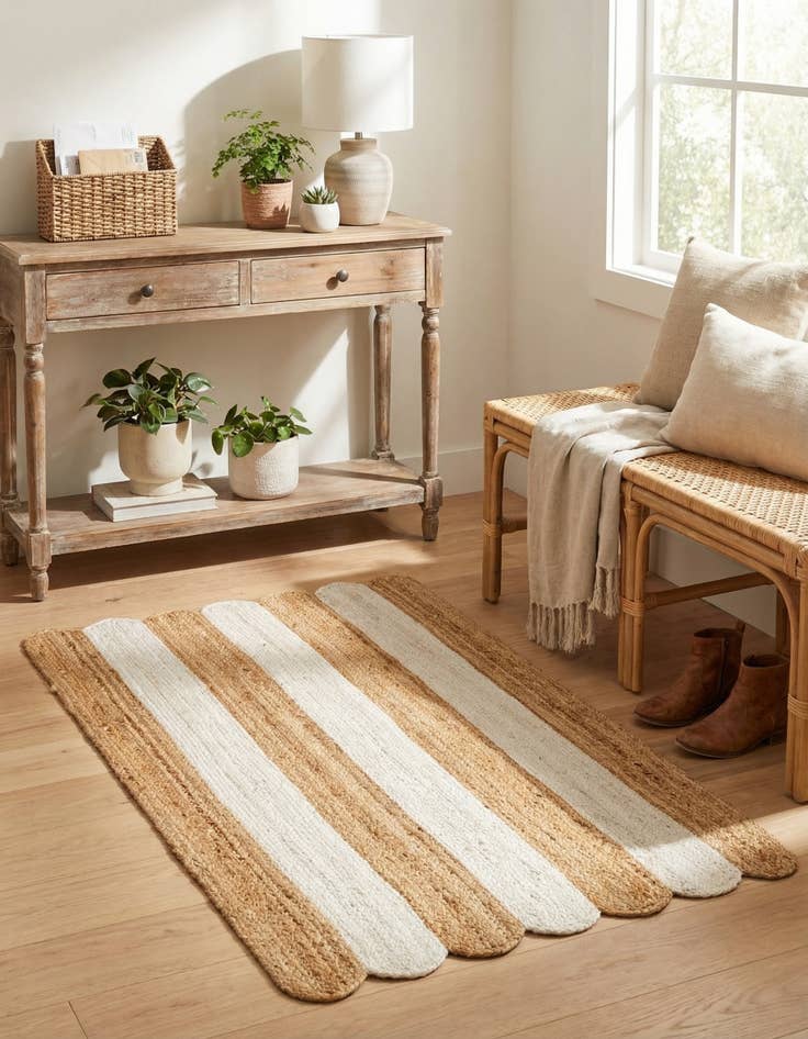 Detail image of 3' 1 x 5' 1  Hand Scallop Braided Jute Rug