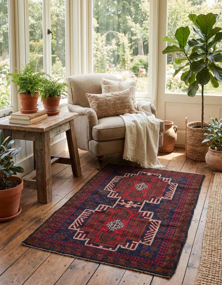 Detail image of  2' 10 x 4' 8  Hand Knotted Balouch Persian Wool Rug