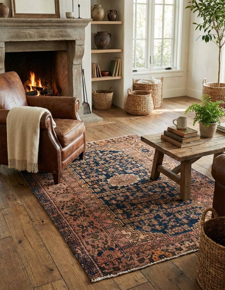 Detail image of  4' 4 x 5' 5  Hand Knotted Ultra Vintage Persian Wool Rug