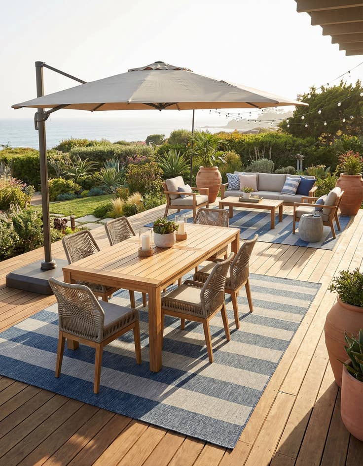 Detail image of 10' x 10'  Washable Striped Indoor / Outdoor Square Rug