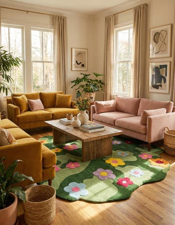 7' 1 x 7' 1 Happy Rugs Moss Funky Flower Wool Round