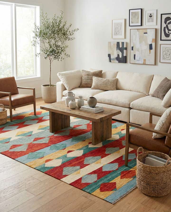 6' 7 x 9' 10 Hand Woven Kilim Modern Wool Rug
