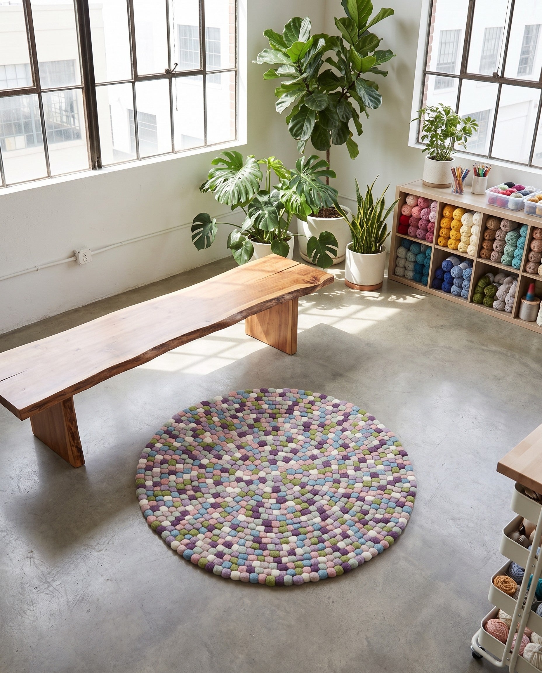 4' 1 x 4' 1 Felt Ball Wool Round Rug