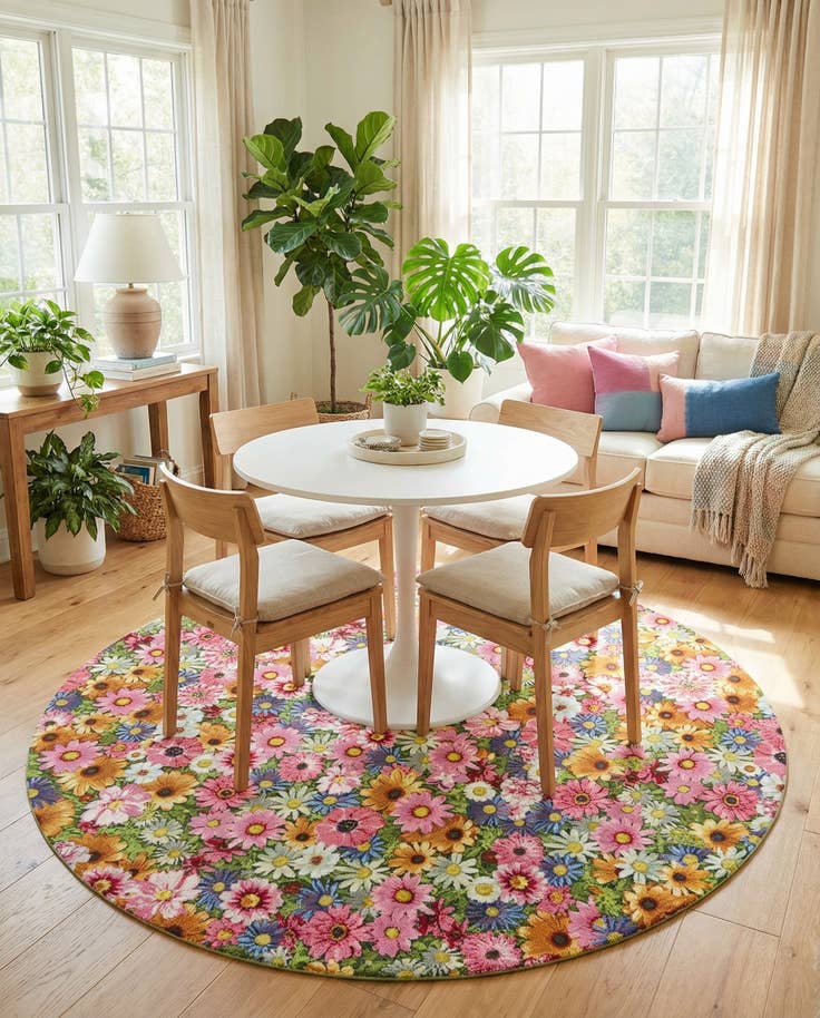 Detail image of 8' x 8' Easy-Clean Botanical Indoor / Outdoor Round Rug