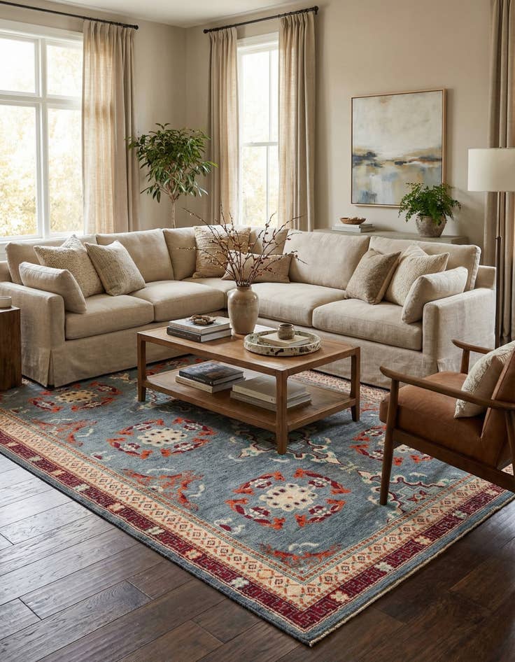 Detail image of 6' 6 x 10'  Hand Knotted Darya Wool Rug