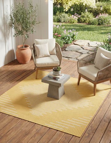 Yellow Easy-Clean Modern Indoor / Outdoor Square Rug