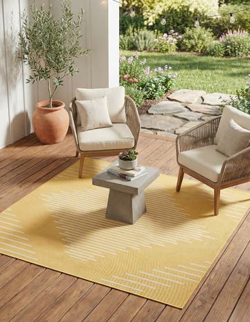 Yellow Easy-Clean Modern Indoor / Outdoor Square Rug