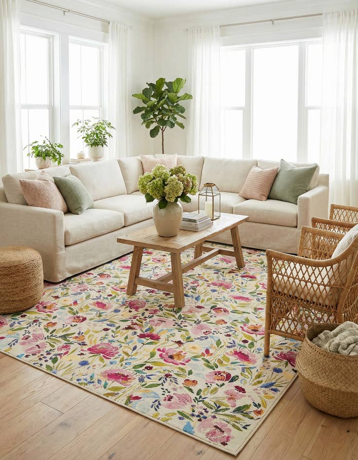 Detail image of  10' x 14' 2  Washable Botanical Indoor / Outdoor Rug