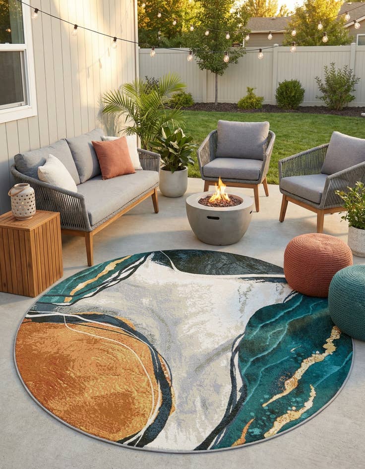 Detail image of 6' 1 x 6' 1  Washable Modern Indoor / Outdoor Round Rug