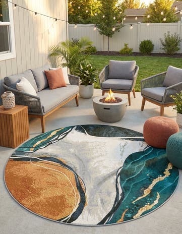 6' 1 x 6' 1 Easy-Clean Modern Indoor / Outdoor Round Rug