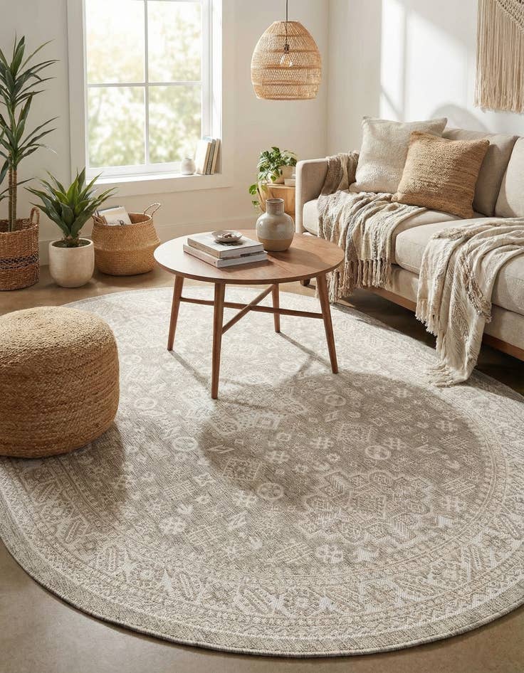 Detail image of 7' 10 x 10'  Washable Aztec Indoor / Outdoor Oval Rug