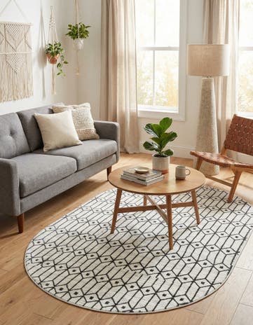 White Lattice Trellis Oval Rug